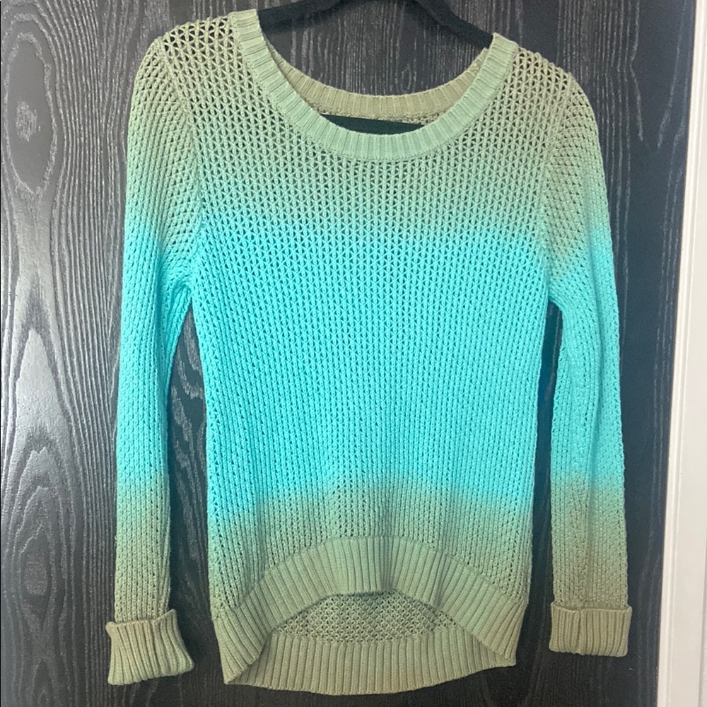 Billabong Open Knit Sage Green and Turquoise Ombré Sweater Size Medium